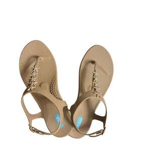 OKA B. Beige Starfish Sandal  Adjustable Ankel Strap Featuring GoldToned  Starfi